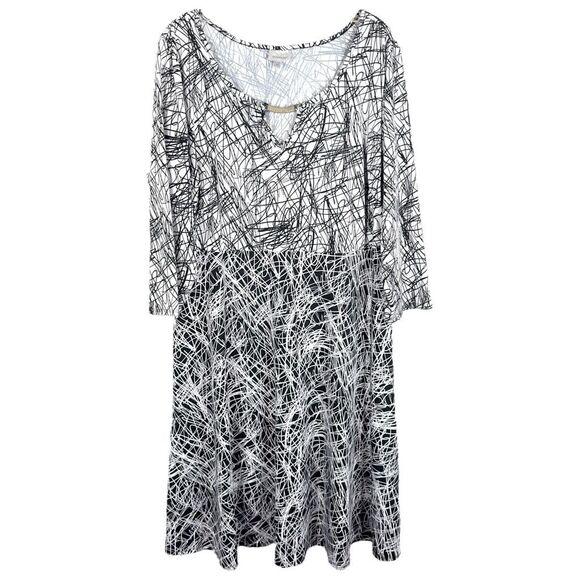 Avenue Plus Size 18W 20W Dress Midi Black White A Line Stretch Keyhole 146 - Picture 1 of 9